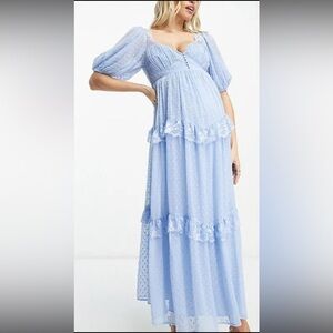 ASOS Maternity Light Blue Swiss Dot Maxi Dress